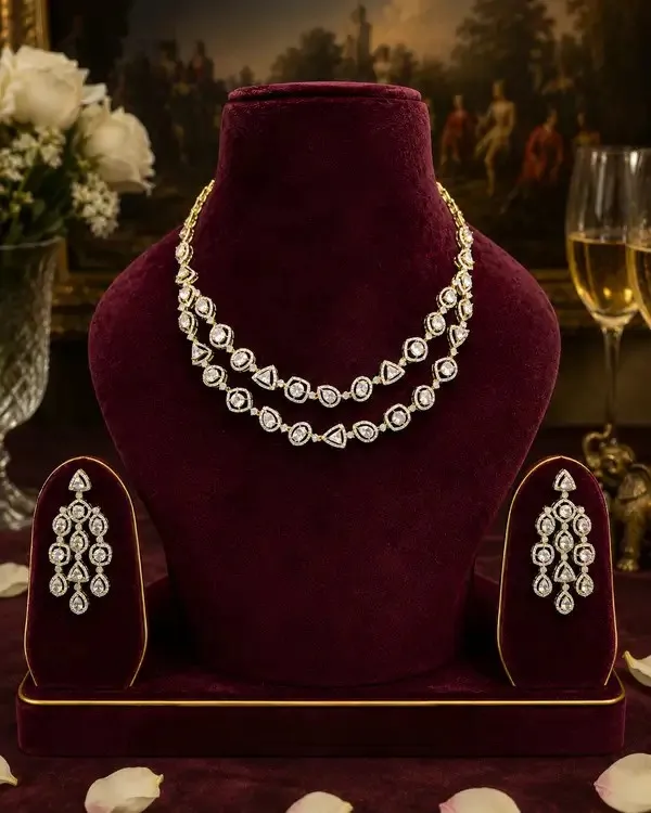 Silver_Cz_American_Diamond_Cascade_Necklace_Set_For_Women