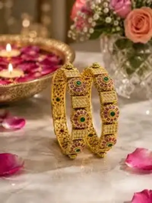 Antique_Gold-Plated_Ruby_Emerald_Filigree_Bangle_Set_For_Women