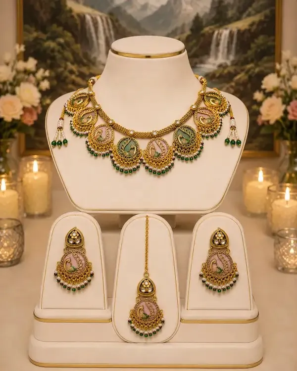 Multicolor_Brass_Meenakari_Peacock_Medallion_Necklace_Set_For_Women