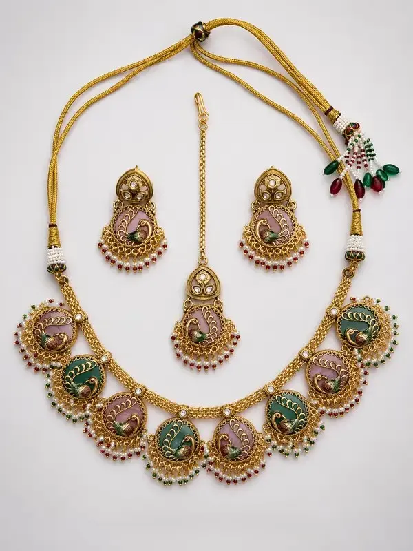 Multicolor_Brass_Meenakari_Peacock_Medallion_Necklace_Set_For_Women