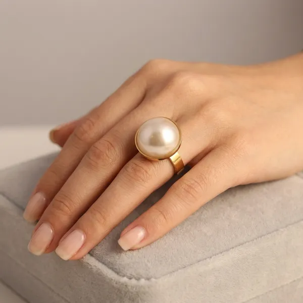 White_Stainless_Steel_Faux_Pearl_Studded_Ring_For_Women