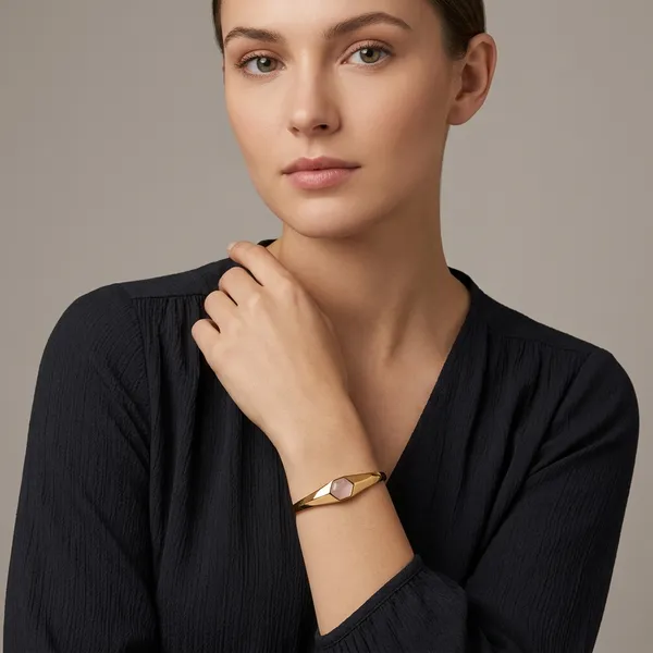 White_And_Gold_Stainless_Steel_Polygon_Fashion_Bracelet_For_Women
