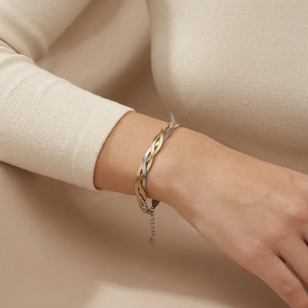 Gold_And_Silver_Stainless_Steel_Braided_Bracelet_For_Women