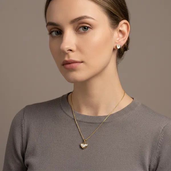 White_And_Gold_Stainless_Steel_Heart_Chain_Necklace_Earring_Set_For_Women