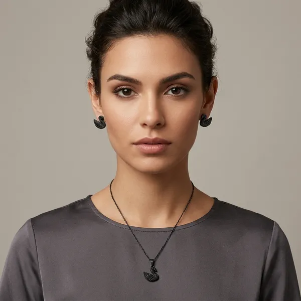Black_Stainless_Steel_Dove_Necklace_Earring_Set_For_Women