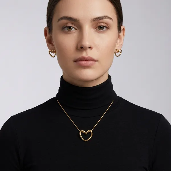 Gold_Stainless_Steel_Heart_Pendant_Necklace_Earring_Set_For_Women