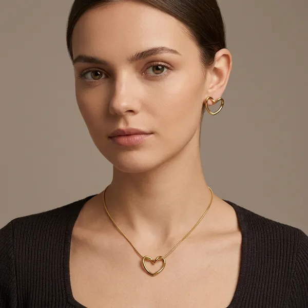 Gold_Stainless_Steel_Heart_Pendant_Necklace_Earring_Set_For_Women