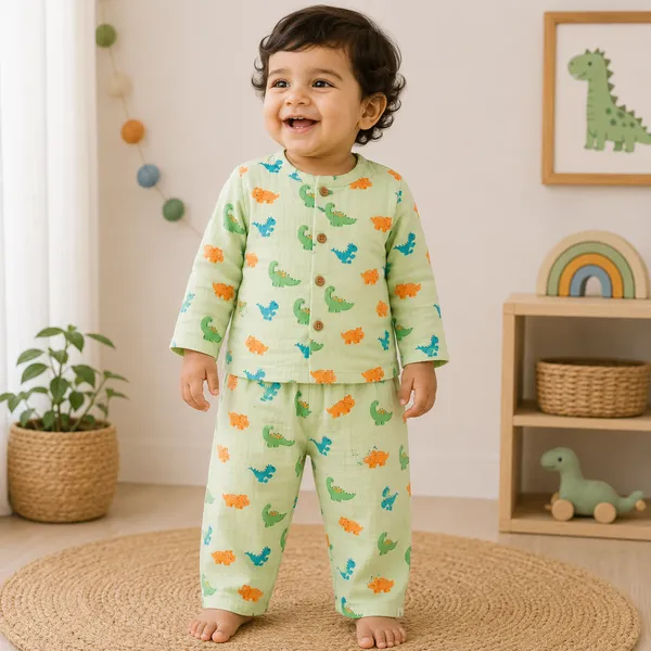 Muslin_Cotton_Green_Dinosaur_Print_Sleepwear_Set_for_Babies