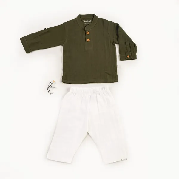 Muslin_Cotton_Olive_Green_Kurta_Set_for_Baby_Boys