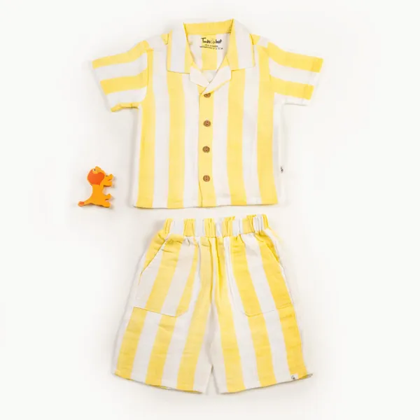 Muslin_Cotton_Yellow_Striped_Shirt_And_Shorts_Set_for_Boys