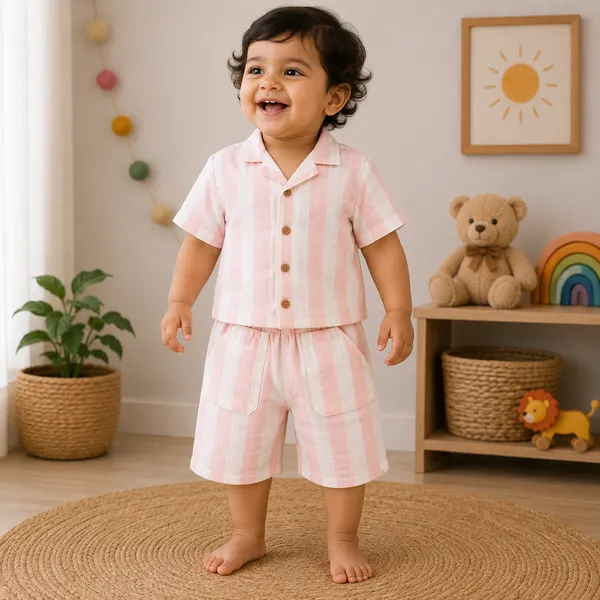 Muslin_Cotton_Pink_Striped_Shirt_And_Shorts_Set_for_Toddlers
