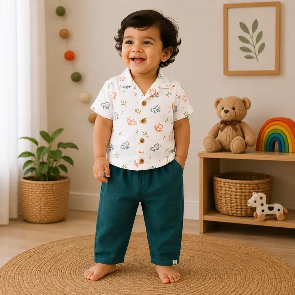Muslin_Cotton_White_Printed_Shirt_And_Teal_Pants_Set_for_Boys