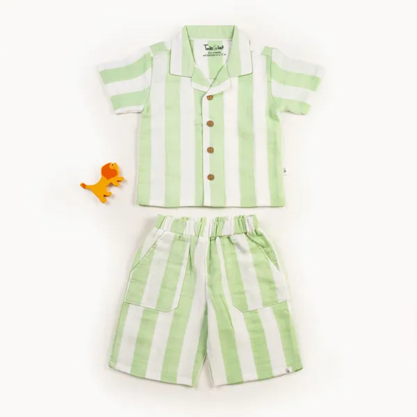 Muslin_Cotton_Green_Striped_Shirt_And_Shorts_Set_for_Boys