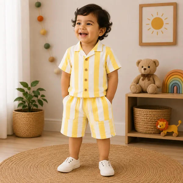 Muslin_Cotton_Yellow_Striped_Shirt_And_Shorts_Set_for_Boys