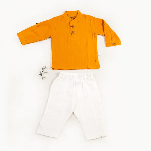 Muslin_Cotton_Orange_Mandarin_Collar_Kurta_Set_for_Baby_Boys