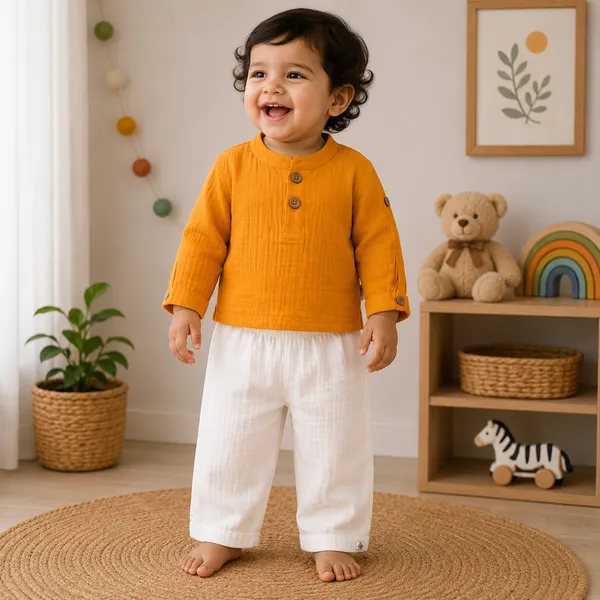 Muslin_Cotton_Orange_Mandarin_Collar_Kurta_Set_for_Baby_Boys
