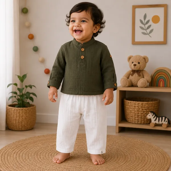 Muslin_Cotton_Olive_Green_Kurta_Set_for_Baby_Boys