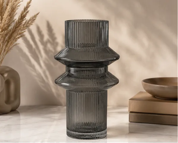Grey_Ribbed_Glass_Decorative_Vase_with_Sculptural_Design_(Big)
