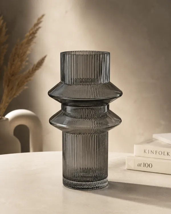 Grey_Ribbed_Glass_Decorative_Vase_with_Sculptural_Design_(Big)