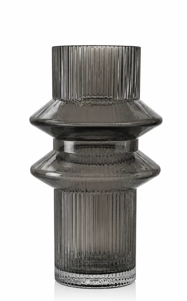 Grey_Ribbed_Glass_Decorative_Vase_with_Sculptural_Design_(Big)