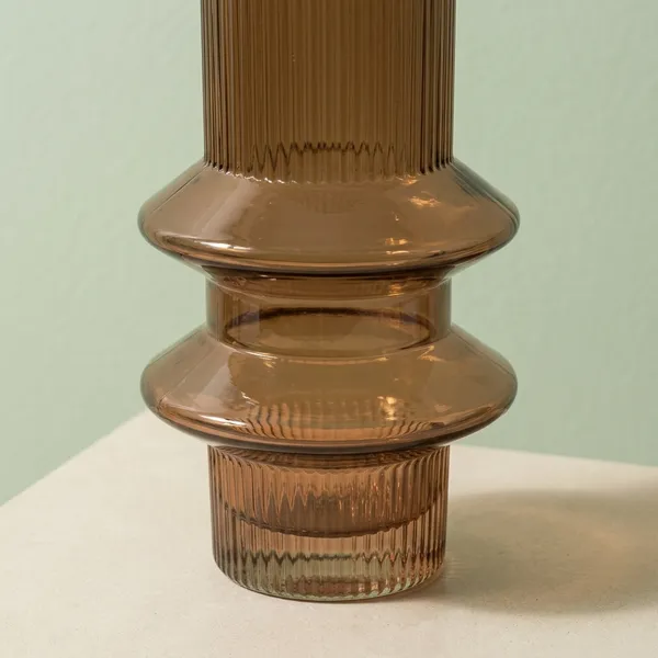 Amber_Ribbed_Glass_Decorative_Vase_with_Sculptural_Design_(Small)