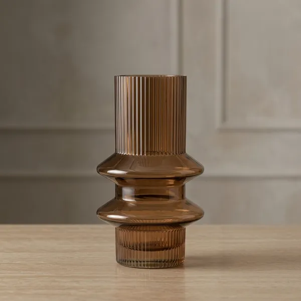 Amber_Ribbed_Glass_Decorative_Vase_with_Sculptural_Design_(Small)
