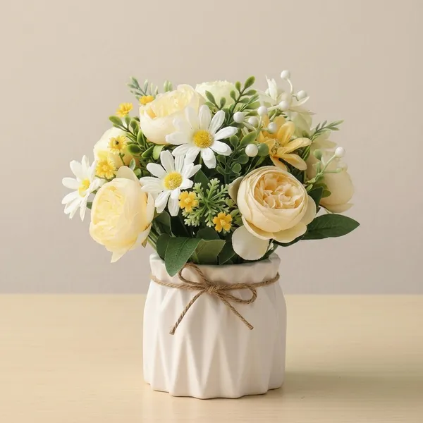 White_And_Yellow_Artificial_Floral_Arrangement_in_Ceramic_Pot