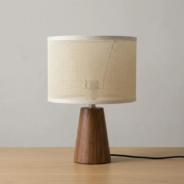 Brown_Beige_Textured_Fabric_Drum_Shade_Table_Lamp_with_Wooden_Base