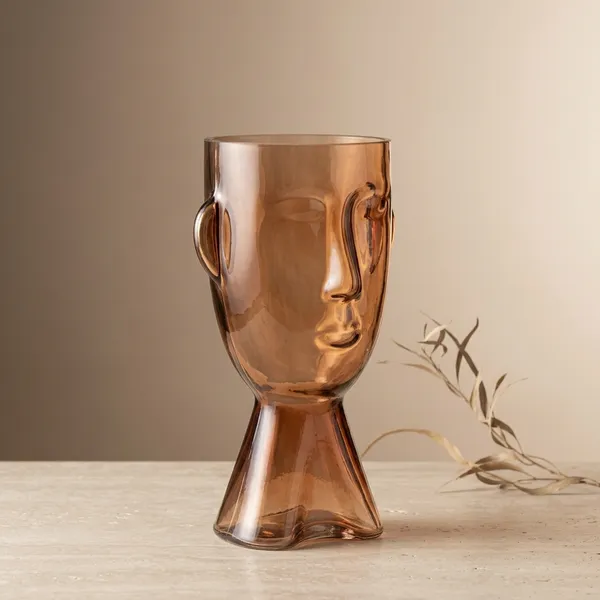 Amber_Sculpted_Face_Glass_Vase_(Small)