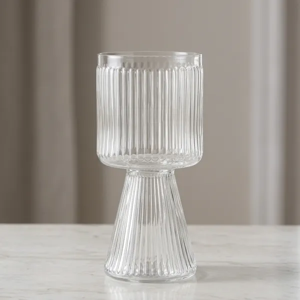 Transparent_Ribbed_Glass_Vase_Planter_with_Pedestal_Base