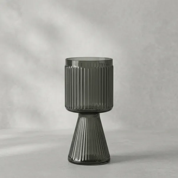 Grey_Ribbed_Glass_Vase_Planter_with_Pedestal_Base