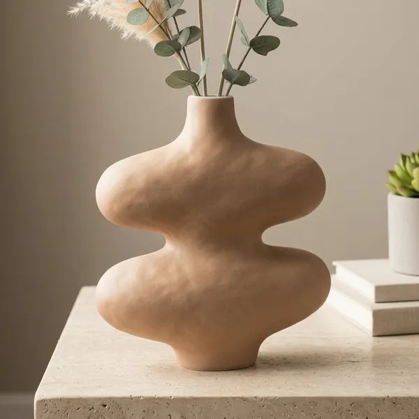 Tan_Double_Circle_Ceramic_Decorative_Vase