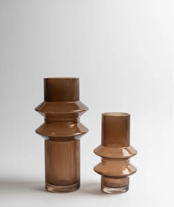Amber_Ribbed_Glass_Decorative_Vase_with_Sculptural_Design_(Small)