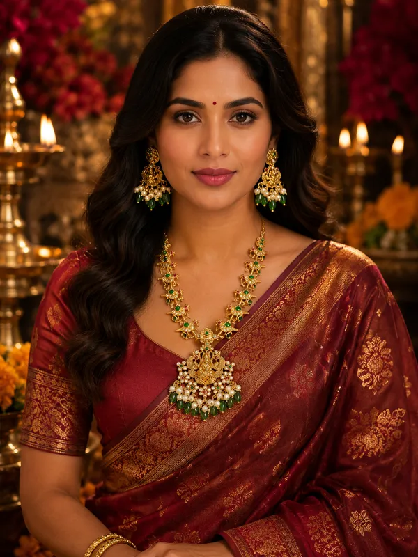 Antique_Gold-Plated_Temple_Lakshmi_Peacock_Bird_Motif_Necklace_Set_with_Chandelier_Earrings