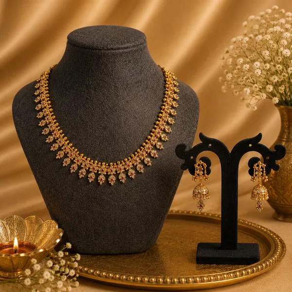 Antique_Gold-Tone_Mango_Motif_Necklace_with_Goddess_Lakshmi_Drop_Earrings