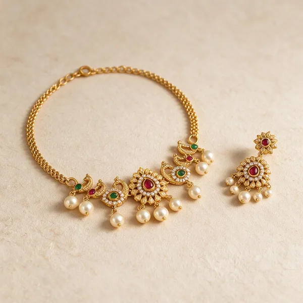 Gold-Plated_Peacock_Motif_Kundan_Pearl_Drop_Necklace_Set_with_Chandbali_Earrings