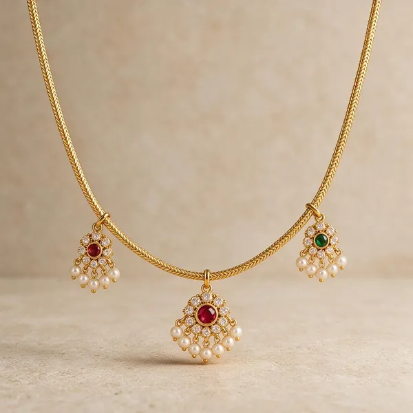 Gold-Plated_Ruby_&_Emerald_Multi-Charm_Pearl_Drop_Necklace_with_Chandbali_Earrings