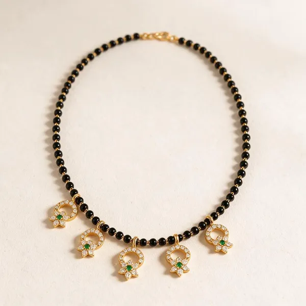 Gold-Plated_Black_Bead_Mangalsutra_Necklace_with_Floral_Drop_Earrings