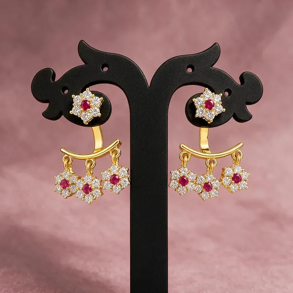 Gold-Plated_Ruby_Floral_Triple_Drop_Earrings