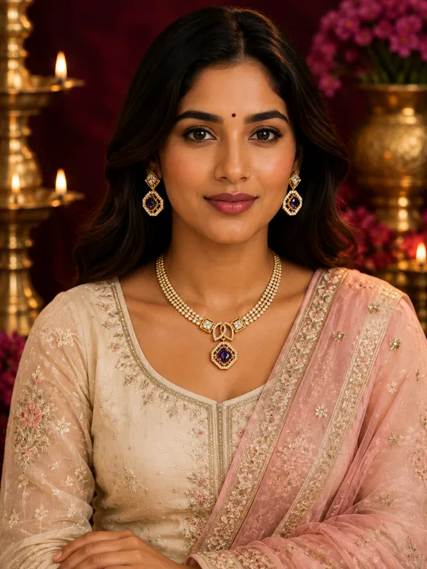 Gold-Plated_Amethyst_Kundan_Multi-Layer_Pearl_Necklace_Set_with_Earrings
