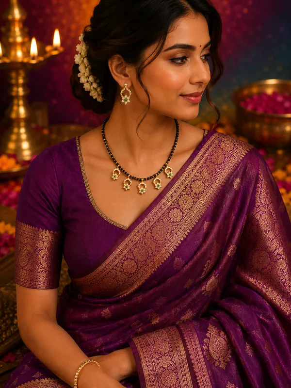 Gold-Plated_Black_Bead_Mangalsutra_Necklace_with_Floral_Drop_Earrings
