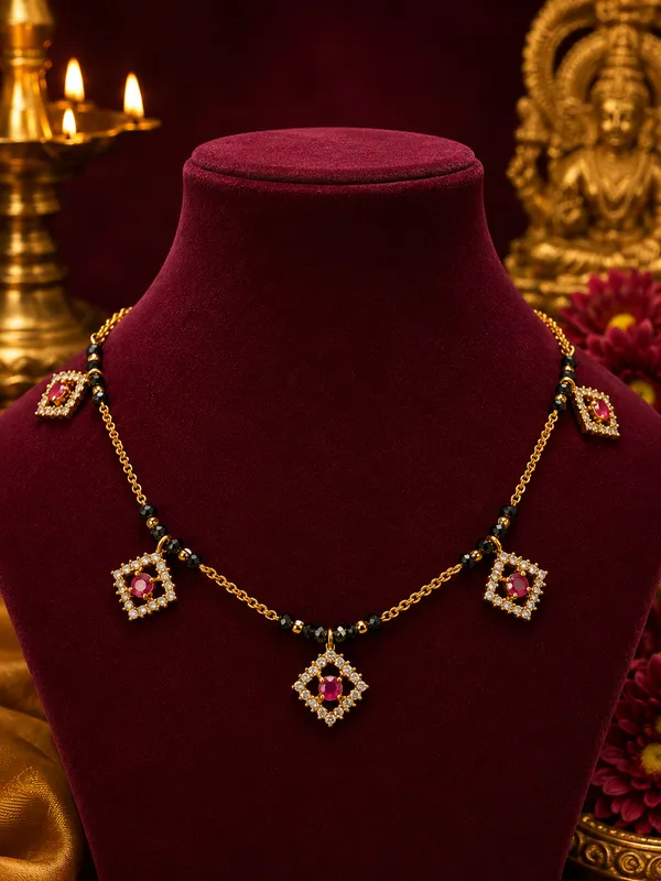 Gold-Plated_Black_Bead_Mangalsutra_Necklace_with_Ruby_Diamond-Shaped_Charms