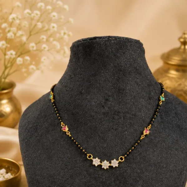 Gold-Tone_Black_Beaded_Necklace_with_Multicolor_Floral_Accents