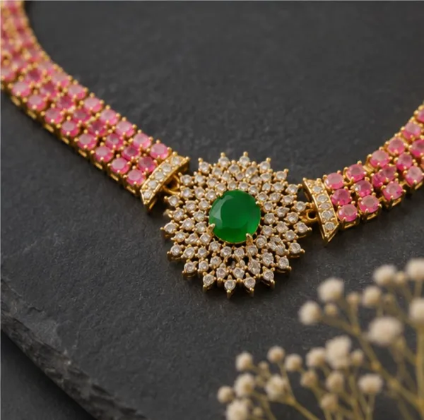Gold-Tone_Emerald_&_Pink_Kundan_Choker_Necklace_with_Matching_Earrings