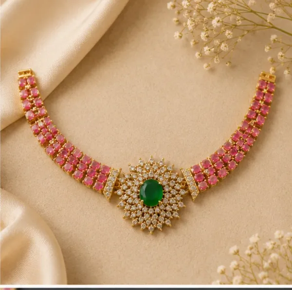 Gold-Tone_Emerald_&_Pink_Kundan_Choker_Necklace_with_Matching_Earrings