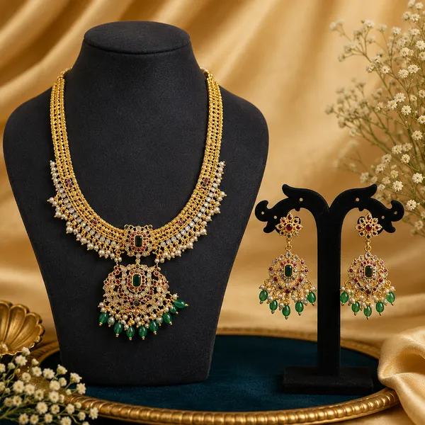 Gold-Tone_Long_Haram_with_Kemp_Stone_Peacock_Pendant_&_Matching_Earrings
