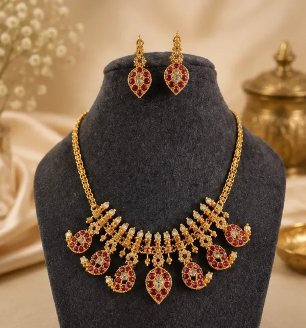 Gold-Tone_Ruby-Red_Leaf_Drop_Necklace_with_Matching_Earrings