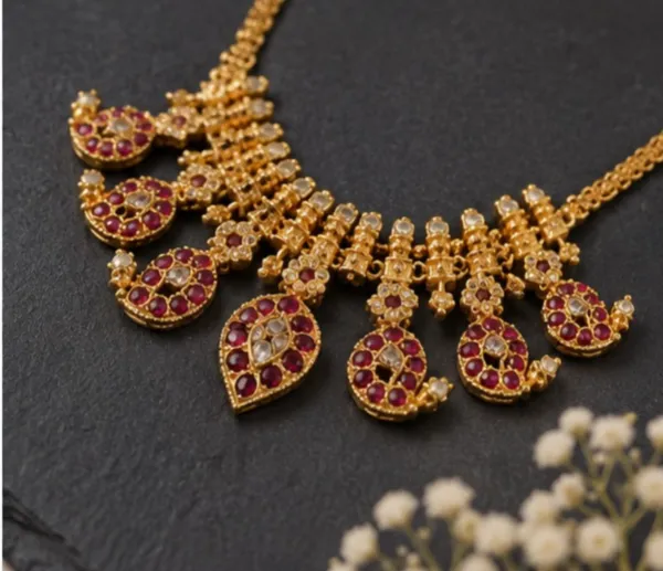 Gold-Tone_Ruby-Red_Leaf_Drop_Necklace_with_Matching_Earrings