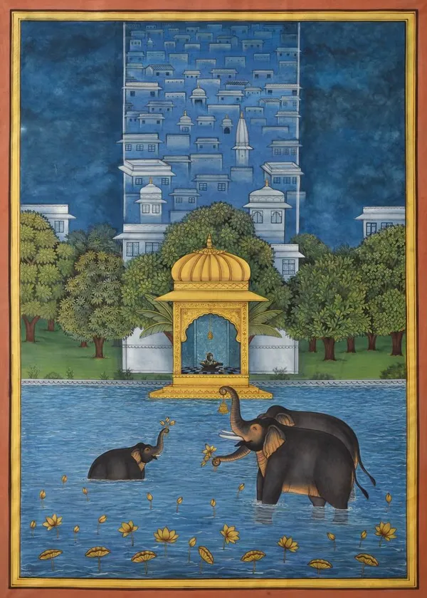 Wooden_Traditional_Elephant_Scene_Wall_Painting