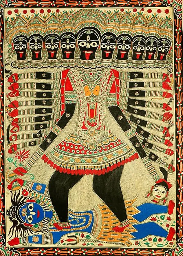 Madhubani_Durga_Folk_Art_Mythological_Wall_Painting